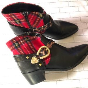 Betsy Johnson ankle boot with plaid upper